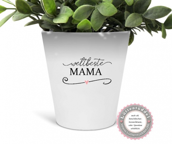 Blumentopf Tasse Emailletasse Weltbeste Mama Muttertag, Vatertag Dankeschön, Abschied, Jubiläum, Geschenk, Becher von Lüttentüddel